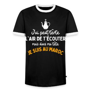 Maroc Addict | T-Shirt Humour Voyage - T-shirt contrasté Homme - noir/blanc - Devant - AI Model Female 172 light (172cm) & AI Model Male 178 light (178cm)