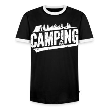 Camping Outdoor Mountain Adventure Tent - Men's Ringer Shirt - black/white - Front - AI Model Female 172 light (172cm) & AI Model Male 178 light (178cm)