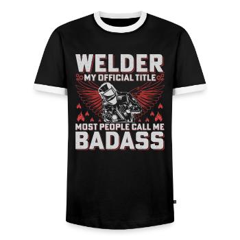 Welder Badass Official Title Artisan - Men's Ringer Shirt - black/white - Front - AI Model Female 172 light (172cm) & AI Model Male 178 light (178cm)