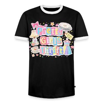 Pretty Girls Thrift Thrift Store Vintage Fashion - Men's Ringer Shirt - black/white - Front - AI Model Female 172 light (172cm) & AI Model Male 178 light (178cm)