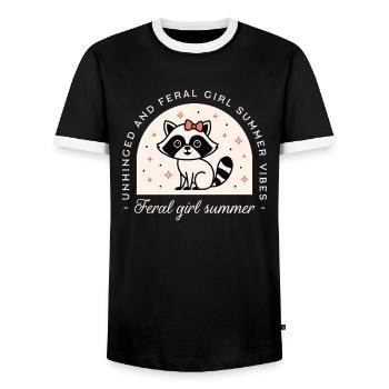 Raton laveur d’été femelle sauvage - T-shirt contrasté Homme - noir/blanc - Devant - AI Model Female 172 light (172cm) & AI Model Male 178 light (178cm)