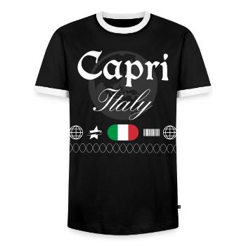 Capri Italy Streetwear Travel Souvenir - Men's Ringer Shirt - black/white - Front - AI Model Female 172 light (172cm) & AI Model Male 178 light (178cm)