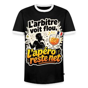 L’arbitre voit flou, l’apéro reste net - Männer Kontrast-T-Shirt - Schwarz/Weiß - Vorne - AI Model Female 172 light (172cm) & AI Model Male 178 light (178cm)