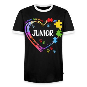 Junior Sensibilisation Autisme Coeur Enfant - T-shirt contrasté Homme - noir/blanc - Devant - AI Model Female 172 light (172cm) & AI Model Male 178 light (178cm)