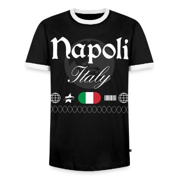 Naples Italy Streetwear Travel Souvenir - Men's Ringer Shirt - black/white - Front - AI Model Female 172 light (172cm) & AI Model Male 178 light (178cm)