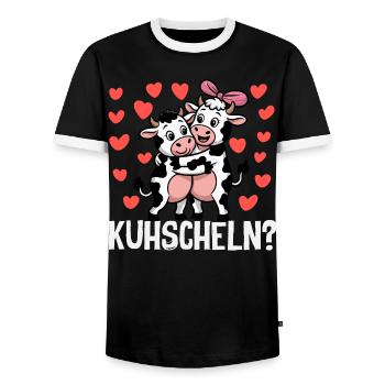 Kuhscheln Kuscheln Süße Kühe Liebe Kuh Paar - Männer Kontrast-T-Shirt - Schwarz/Weiß - Vorne - AI Model Female 172 light (172cm) & AI Model Male 178 light (178cm)