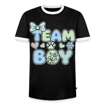 Révélation du sexe : Équipe Boy Baby Shower Grossesse - T-shirt contrasté Homme - noir/blanc - Devant - AI Model Female 172 light (172cm) & AI Model Male 178 light (178cm)