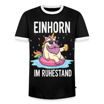 Einhorn im Ruhestand – Geschenk zum Renteneintritt - Männer Kontrast-T-Shirt - Schwarz/Weiß - Vorne - AI Model Female 172 light (172cm) & AI Model Male 178 light (178cm)
