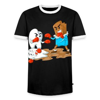 Chocolate Vs Tooth Boxing Funny Dentist Gift - Men's Ringer Shirt - black/white - Front - AI Model Female 172 light (172cm) & AI Model Male 178 light (178cm)
