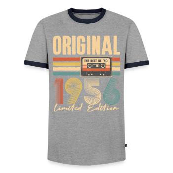 70th birthday, 70 years - Men's Ringer Shirt - grey/navy  - Front - AI Model Female 172 light (172cm) & AI Model Male 178 light (178cm)