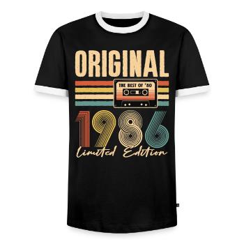40. Geburtstag, 40 Jahre - Männer Kontrast-T-Shirt - Schwarz/Weiß - Vorne - AI Model Female 172 light (172cm) & AI Model Male 178 light (178cm)