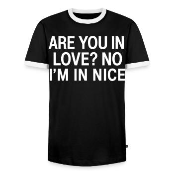 In Love No I'm In Nice | Travel Humor France - Men's Ringer Shirt - black/white - Front - AI Model Female 172 light (172cm) & AI Model Male 178 light (178cm)