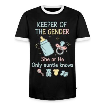 Gender Reveal Keeper Of The Gender She Or He - Men's Ringer Shirt - black/white - Front - AI Model Female 172 light (172cm) & AI Model Male 178 light (178cm)