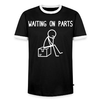 Waiting for Parts | DIY Garage Humor - Men's Ringer Shirt - black/white - Front - AI Model Female 172 light (172cm) & AI Model Male 178 light (178cm)