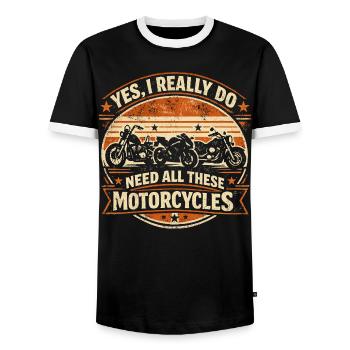 Besoin De Toutes Ces Motos | Humour Motard Rétro - T-shirt contrasté Homme - noir/blanc - Devant - AI Model Female 172 light (172cm) & AI Model Male 178 light (178cm)