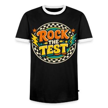 Rock The Test Motivation École | Cadeau Examen Pro - T-shirt contrasté Homme - noir/blanc - Devant - AI Model Female 172 light (172cm) & AI Model Male 178 light (178cm)