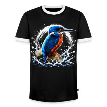 Conception d’oiseau martin-pêcheur low poly - T-shirt contrasté Homme - noir/blanc - Devant - AI Model Female 172 light (172cm) & AI Model Male 178 light (178cm)