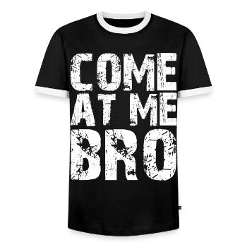 Come At Me Bro Funny Sarcastic Retro Fighter Gift - Men's Ringer Shirt - black/white - Front - AI Model Female 172 light (172cm) & AI Model Male 178 light (178cm)