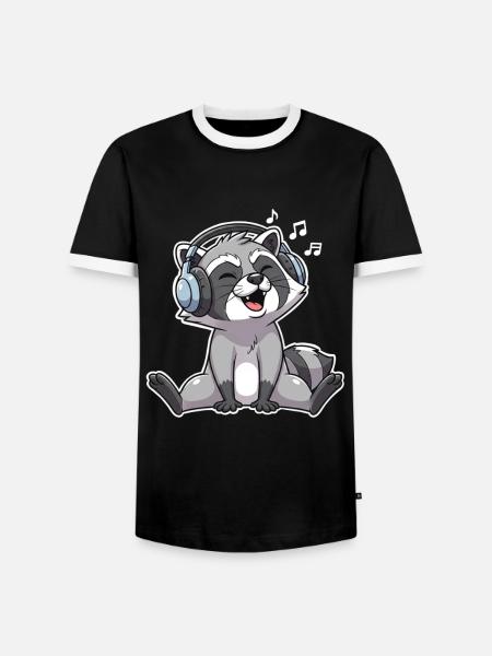 Waschbär Singen Musik Hören - Männer Kontrast-T-Shirt - Schwarz/Weiß