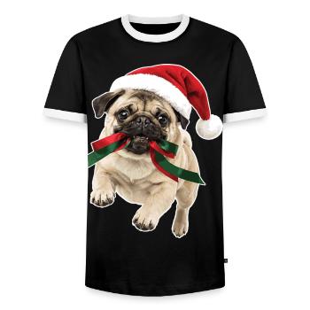 Verspielter Weihnachts Mops - Männer Kontrast-T-Shirt - Schwarz/Weiß - Vorne - AI Model Female 172 light (172cm) & AI Model Male 178 light (178cm)