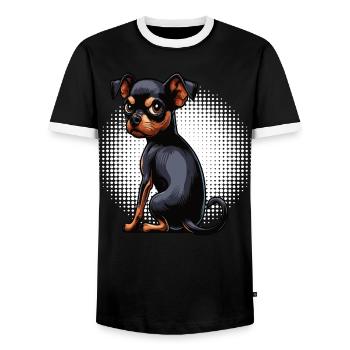 Pinscher miniature Pinscher Pinscher Pinscher Propriétaire Minpin - T-shirt contrasté Homme - noir/blanc - Devant - AI Model Female 172 light (172cm) & AI Model Male 178 light (178cm)