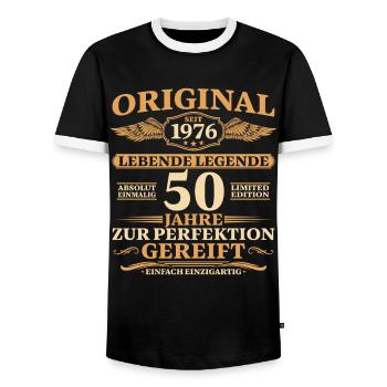 Geschenk Idee 50. Geburtstag Baujahr 1976 - Männer Kontrast-T-Shirt - Schwarz/Weiß - Vorne - AI Model Female 172 light (172cm) & AI Model Male 178 light (178cm)