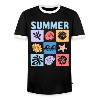Summer – Maritime sea world full of holiday flair - Men's Ringer Shirt - black/white - Front - AI Model Female 172 light (172cm) & AI Model Male 178 light (178cm)