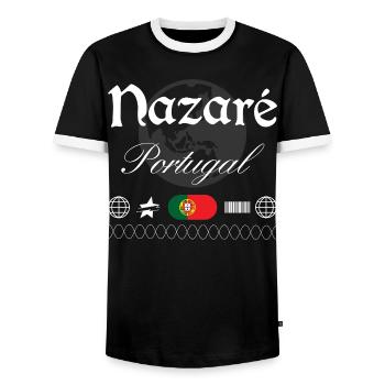 Nazaré Portugal Streetwear Reise Souvenir - Männer Kontrast-T-Shirt - Schwarz/Weiß - Vorne - AI Model Female 172 light (172cm) & AI Model Male 178 light (178cm)