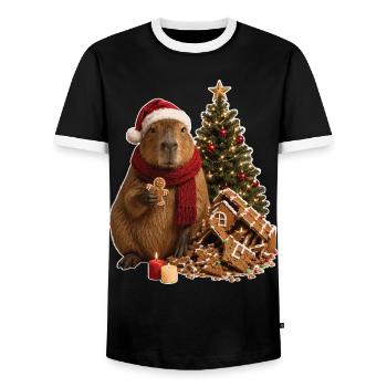 Magie de l’Avent de Capybara de Noël - T-shirt contrasté Homme - noir/blanc - Devant - AI Model Female 172 light (172cm) & AI Model Male 178 light (178cm)