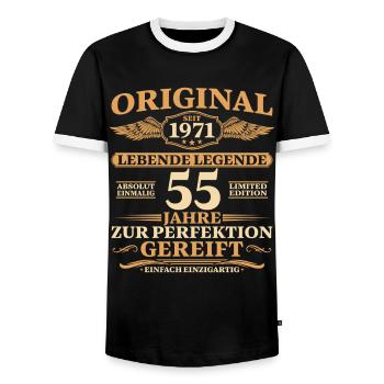 55. Geburtstag Absolut Einmalig 1971 Jahrgang - Männer Kontrast-T-Shirt - Schwarz/Weiß - Vorne - AI Model Female 172 light (172cm) & AI Model Male 178 light (178cm)