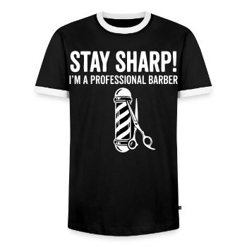 Barber Stay Sharp - T-shirt contrasté Homme - noir/blanc - Devant - AI Model Female 172 light (172cm) & AI Model Male 178 light (178cm)