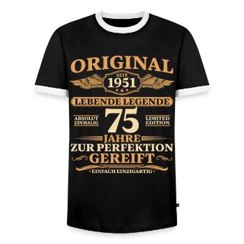 75. Geburtstag Absolut Einmalig 1951 Jahrgang - Männer Kontrast-T-Shirt - Schwarz/Weiß - Vorne - AI Model Female 172 light (172cm) & AI Model Male 178 light (178cm)