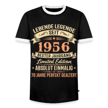 1956 Jahrgang Legende Vintage 70. Geburtstag - Männer Kontrast-T-Shirt - Schwarz/Weiß - Vorne - AI Model Female 172 light (172cm) & AI Model Male 178 light (178cm)