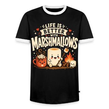 La vie est meilleure avec des guimauves - T-shirt contrasté Homme - noir/blanc - Devant - AI Model Female 172 light (172cm) & AI Model Male 178 light (178cm)