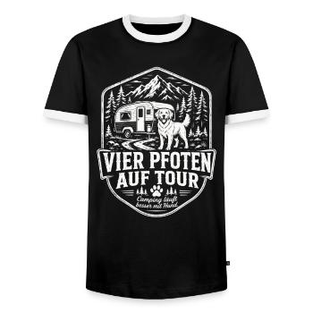 Camping mit Hund Vier Pfoten auf Tour Shirt - Männer Kontrast-T-Shirt - Schwarz/Weiß - Vorne - AI Model Female 172 light (172cm) & AI Model Male 178 light (178cm)