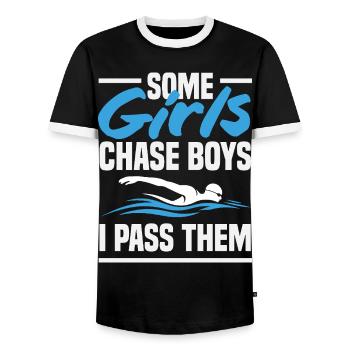 Dictons drôles de nageurs et conception de clubs de natation - T-shirt contrasté Homme - noir/blanc - Devant - AI Model Female 172 light (172cm) & AI Model Male 178 light (178cm)
