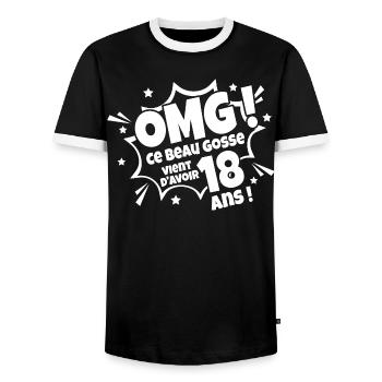 Anniversaire 18 ans Cadeau humour personnalisé - T-shirt contrasté Homme - noir/blanc - Devant - AI Model Female 172 light (172cm) & AI Model Male 178 light (178cm)