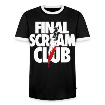 Final Scream Club Horror Design - Men's Ringer Shirt - black/white - Front - AI Model Female 172 light (172cm) & AI Model Male 178 light (178cm)