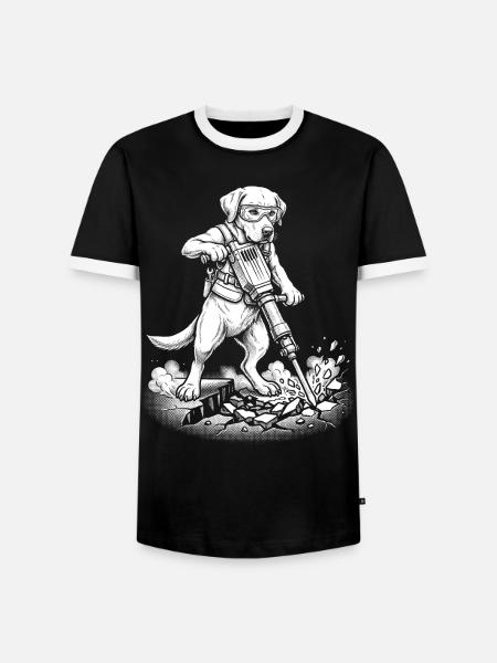 Bauarbeiter Hund mit Presslufthammer, Handwerk - Männer Kontrast-T-Shirt - Schwarz/Weiß
