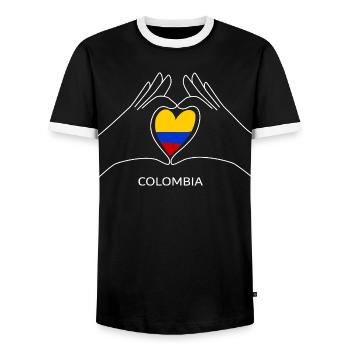 Cœur de fan de Colombie avec drapeau colombien - T-shirt contrasté Homme - noir/blanc - Devant - AI Model Female 172 light (172cm) & AI Model Male 178 light (178cm)