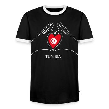 Tunesien Fan Herz Als Tunesische Flagge - Männer Kontrast-T-Shirt - Schwarz/Weiß - Vorne - AI Model Female 172 light (172cm) & AI Model Male 178 light (178cm)