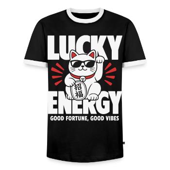 Lucky Energy Cool Cat - Männer Kontrast-T-Shirt - Schwarz/Weiß - Vorne - AI Model Female 172 light (172cm) & AI Model Male 178 light (178cm)