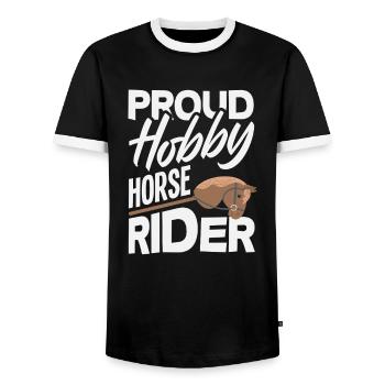 Cavalier de cheval de passe-temps Reiter - T-shirt contrasté Homme - noir/blanc - Devant - AI Model Female 172 light (172cm) & AI Model Male 178 light (178cm)