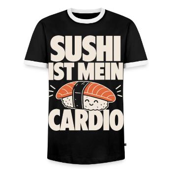 Sushi Ist Mein Cardio Kawaii - Männer Kontrast-T-Shirt - Schwarz/Weiß - Vorne - AI Model Female 172 light (172cm) & AI Model Male 178 light (178cm)