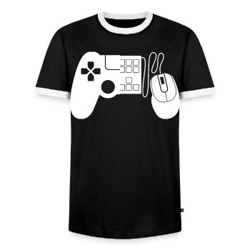 Gaming Controller - Männer Kontrast-T-Shirt - Schwarz/Weiß - Vorne - AI Model Female 172 light (172cm) & AI Model Male 178 light (178cm)
