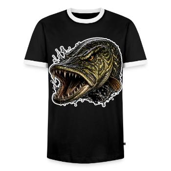 Pêche au brochet - T-shirt contrasté Homme - noir/blanc - Devant - AI Model Female 172 light (172cm) & AI Model Male 178 light (178cm)