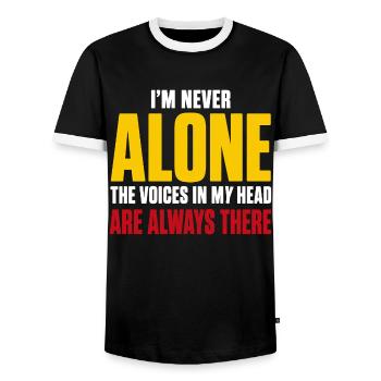 I'm Never Alone The Voices In My Head Humor quote - Men's Ringer Shirt - black/white - Front - AI Model Female 172 light (172cm) & AI Model Male 178 light (178cm)