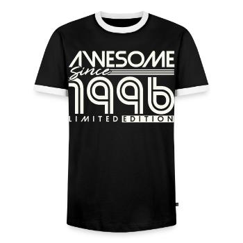 30 ans 30 ans 1996 Vintage Né - T-shirt contrasté Homme - noir/blanc - Devant - AI Model Female 172 light (172cm) & AI Model Male 178 light (178cm)