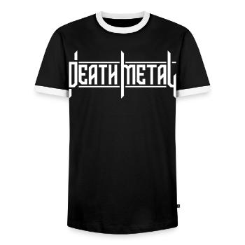 Death Metal Custom Typography Logo - Men's Ringer Shirt - black/white - Front - AI Model Female 172 light (172cm) & AI Model Male 178 light (178cm)