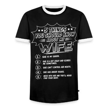 Lustiges Ehemann Geschenk 5 Dinge, die du über  - Männer Kontrast-T-Shirt - Schwarz/Weiß - Vorne - AI Model Female 172 light (172cm) & AI Model Male 178 light (178cm)